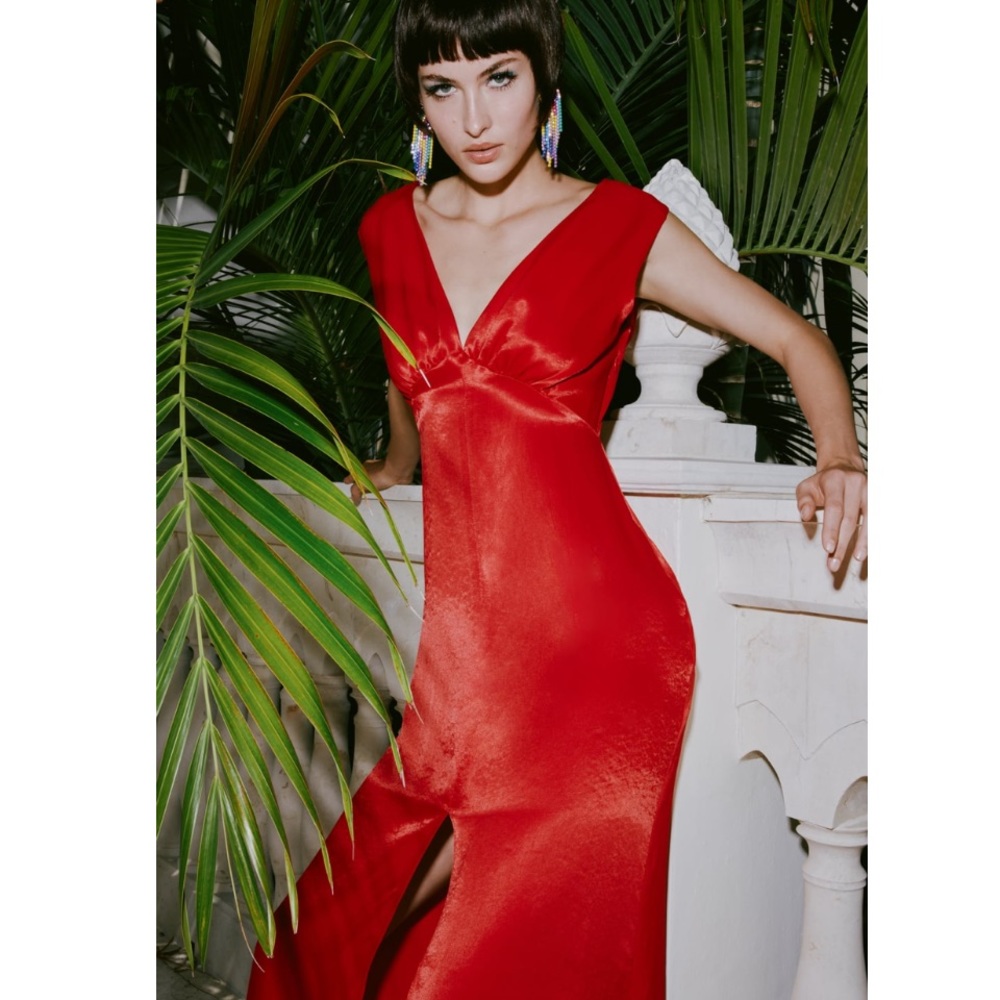 ZARA RED SATIN LINGERIE STYLE MIDI DRESS